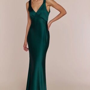 Rewritten Amelia Satin Slip Dress Romantic Holidays Wedding Forest Green 10